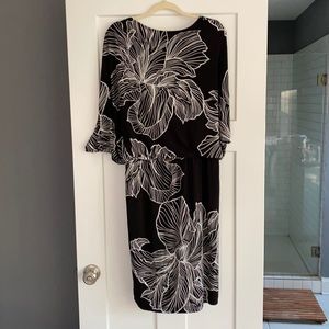 Black and white floral design midi dress